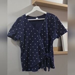Old Navy Navy Blue Polka Dot Tie-Front Top